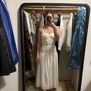 Women's White Midi Sundress with Smocked Bodice